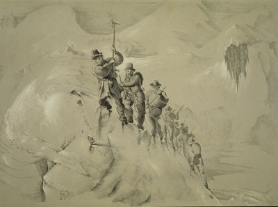 Een steile klim, uit Tien scènes in de laatste beklimming van de Mont Blanc inclusief vijf uitzichten vanaf de top, door J.D.H. Browne, gepubliceerd 1853 door English School